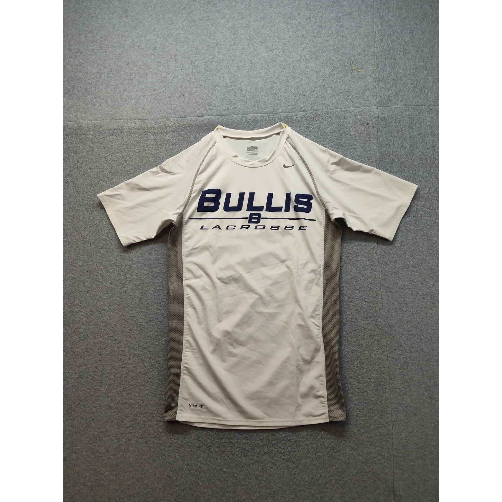 Nike Men Shirt Jersey L White Gray Bullis Bulldogs Lacrosse Compression Athletic